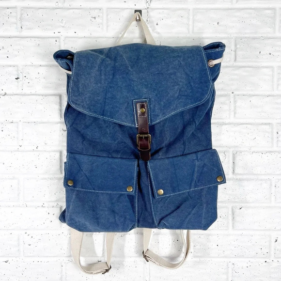 CARGOIT Blue & Ivory Canvas Backpack main image 4